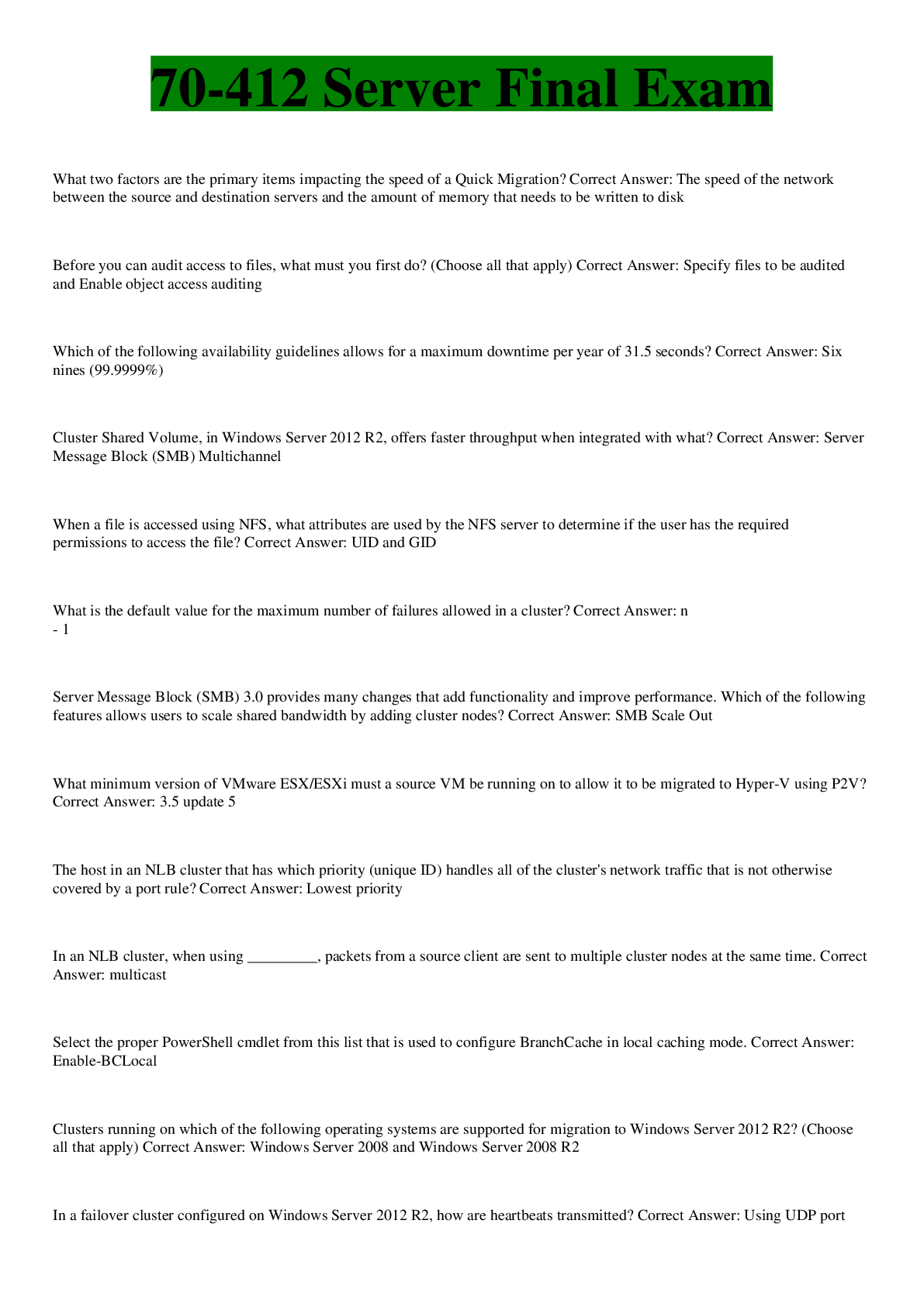 Preview image of 70-412 Server Final Exam| GRADED A+ document